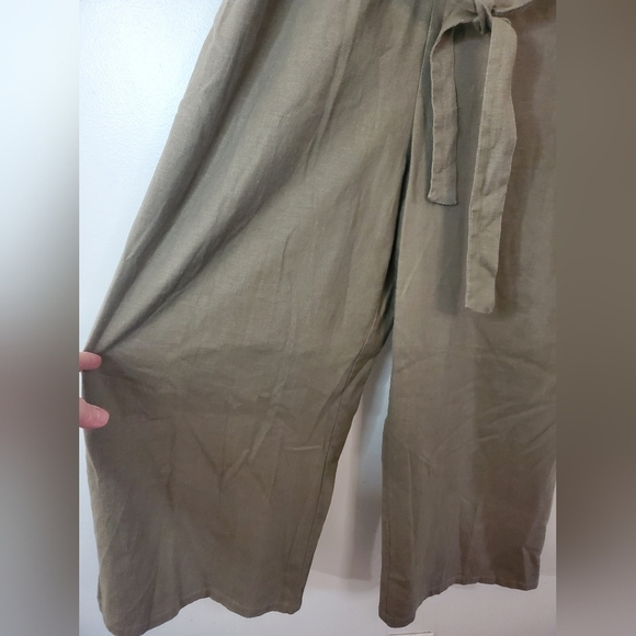 Tahari Linen Blend Jumpsuit Cropped Pants Tie Waist Tank Top Utility Minimalist - Picture 2 of 11